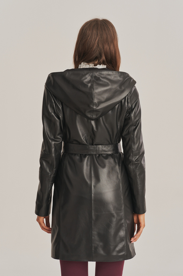 Dámsky kožený plášť v čiernej farbe - 100% koža - Model: Pamela
